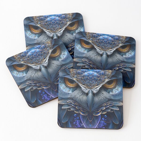 Item preview, Intricate Blue Owl with Fractal Patterns and Eyes designed and sold by Artessie.