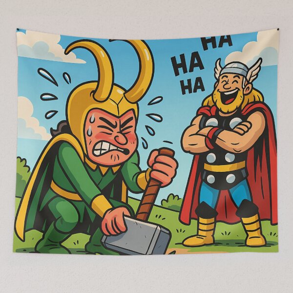 Item preview, Loki trying to lift Mjölnir designed and sold by NorseDrip.