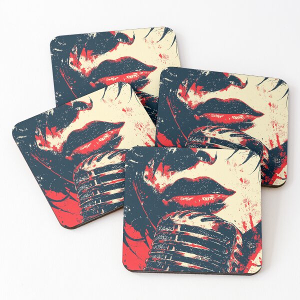 Item preview, Vintage Abstract Music Poster – Singer Lips & Micophone Colorful Grunge Red designed and sold by Coder-T.