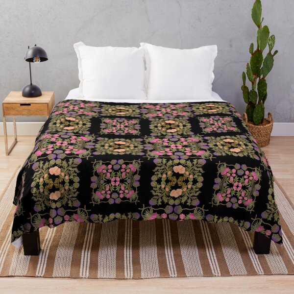 Item preview, Seamless bright watercolor pattern with pink and purple flowers on a black background designed and sold by Grin Katalina Floral Patterns & Cozy Art.