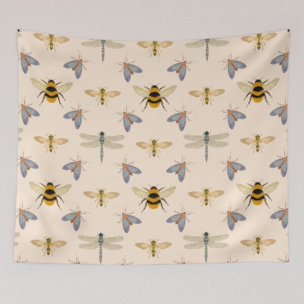 Item preview, Seamless watercolor pattern with insects (bees, dragonflies, bumblebees) designed and sold by Grin Katalina Floral Patterns & Cozy Art.