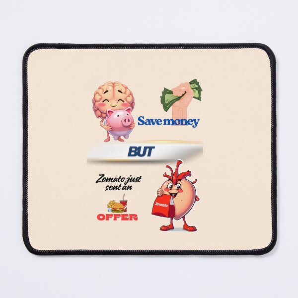 Item preview, Brain vs Heart – Save Money vs Zomato Offer Funny Poster designed and sold by Red White Blue Studio.