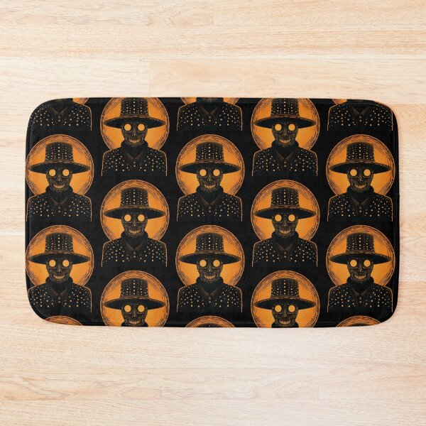 Item preview, Black and Orange Skeleton wearing hat Horror for Halloween designed and sold by TheTrendsDesk.