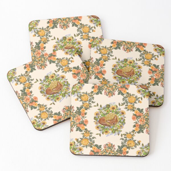 Item preview, Hand drawn pattern. Seamless pattern with chanterelles and yellow, orange flowers, Fox designed and sold by Grin Katalina Floral Patterns & Cozy Art.