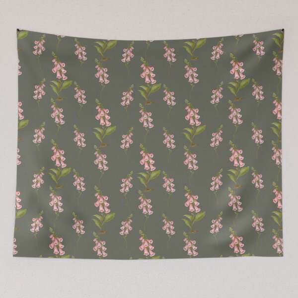 Item preview, Digitalis purpurea. Seamless pattern with pink flowers digitalis purpurea. Hand painted botanical print designed and sold by Grin Katalina Floral Patterns & Cozy Art.