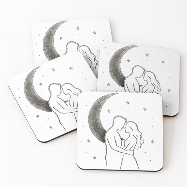 Item preview, Romantic Couple Chalk Sketch – Moon & Stars Love Illustration designed and sold by KDesignCrafts.