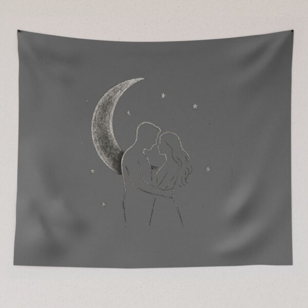 Item preview, Romantic Couple Chalk Sketch – Moon & Stars Love Illustration designed and sold by KDesignCrafts.
