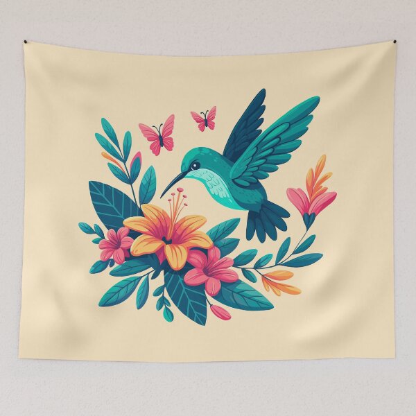 Item preview, Hummingbird with Flowers and Butterflies designed and sold by Ghost on Toast.