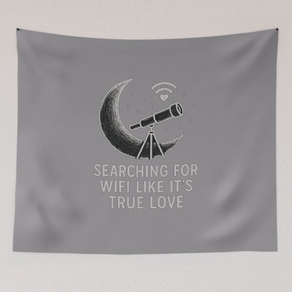 Item preview, Searching for Wifi Like True Love – Funny Chalk Style Moon & Telescope Design designed and sold by KDesignCrafts.
