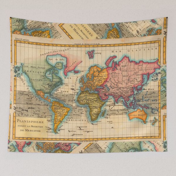 Item preview, World Map 1700s Antique Vintage Hemisphere Continents Geography designed and sold by antiqueart.