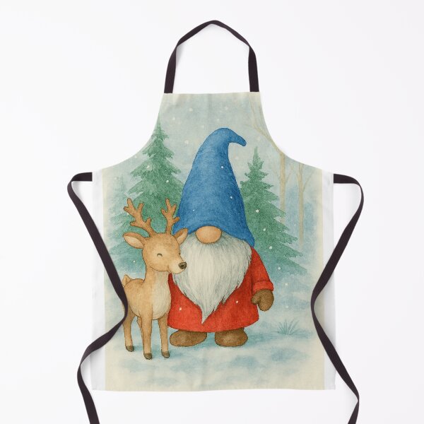 Item preview, Red and Blue Nordic Christmas Gnome and Reindeer in Snowy Forest designed and sold by CreatedbyKandJ.