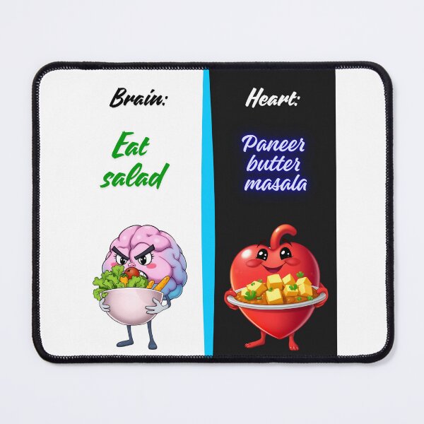 Item preview, Brain vs Heart – Eat Salad or Paneer Butter Masala Funny Poster designed and sold by Red White Blue Studio.