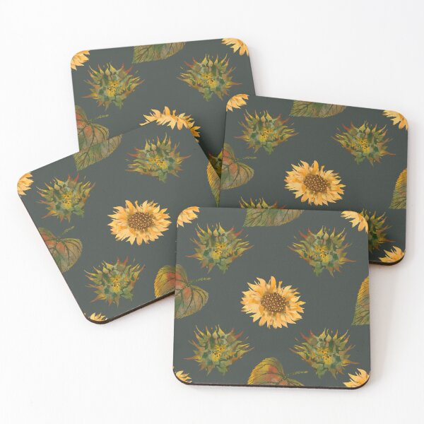 Item preview, Botanical seamless pattern with flowers and sunflower leaves on green background. Bright floral contrast pattern painted by hand. designed and sold by Grin Katalina Floral Patterns & Cozy Art.