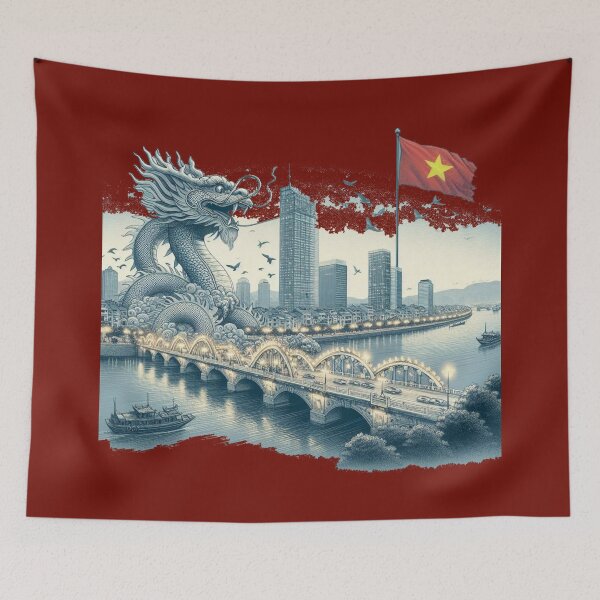 Item preview, Dragon Bridge Vietnam 3D Panorama with Flag , designed and sold by PaintMeWorld.