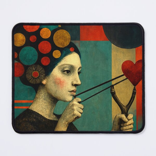 Item preview, woman throwing a heart with a slingshot designed and sold by diulid.