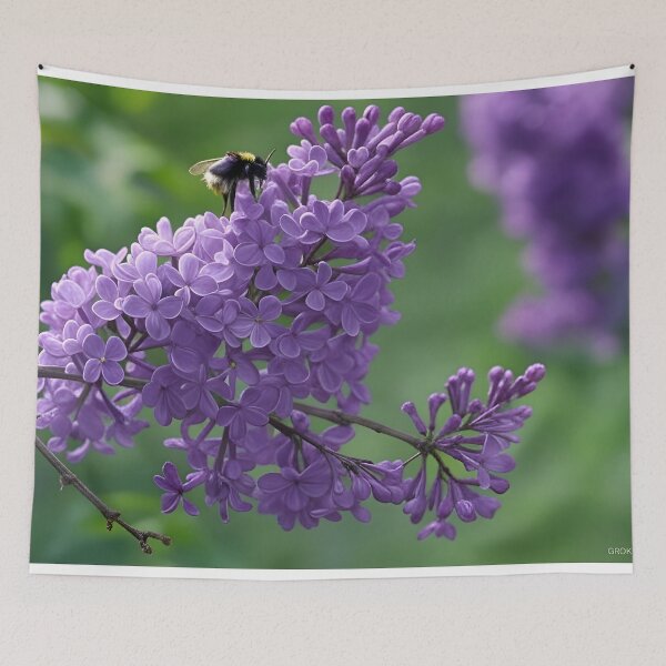 Item preview, Purple Lilacs with Bumblebee Macro Photography designed and sold by PandaTShirtShop.