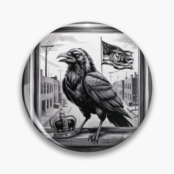 Item preview, a raven perched on a weathered windowsill. Behind, the American Marine Corps flag. designed and sold by T-MOODY.