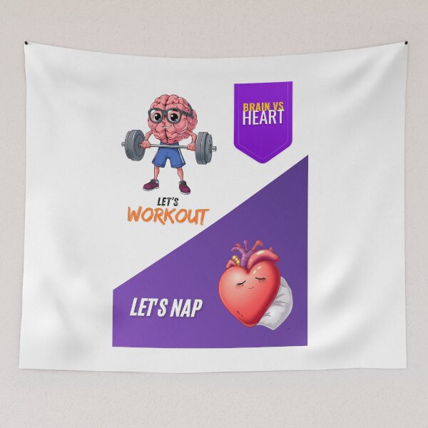Item preview, Brain vs Heart – Workout vs Nap Funny Poster designed and sold by Red White Blue Studio.