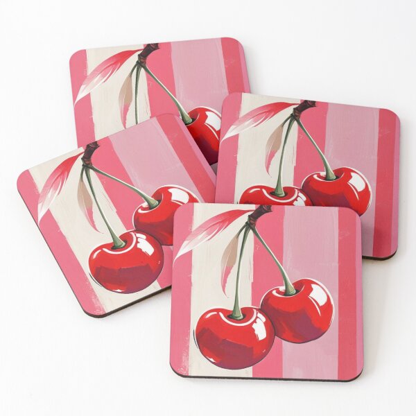 Item preview, Red Cherries on pink stipes designed and sold by Boho Art by Rebecca.