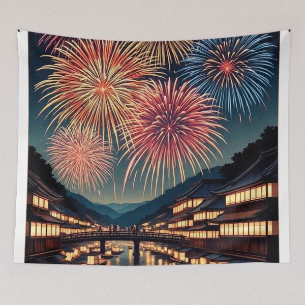 Item preview, Ukiyo-e Fireworks – Vibrant Edo Style Festival Poster designed and sold by Vandy Fullam.