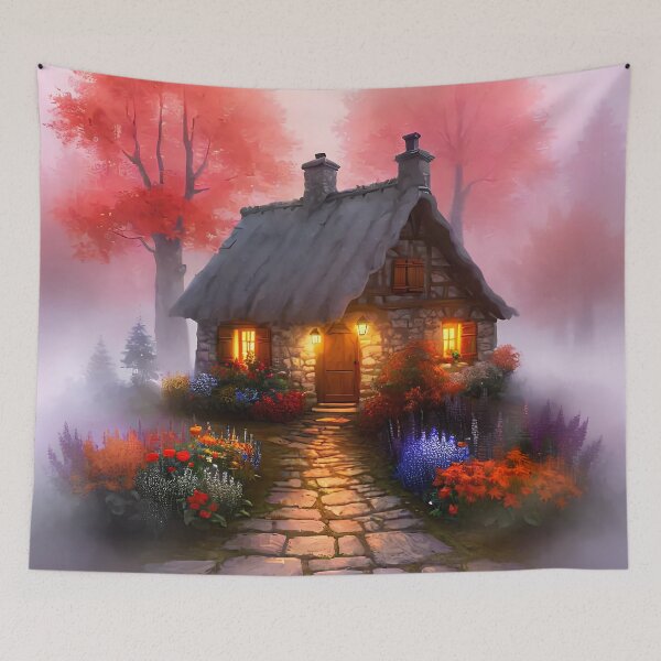 Item preview, Foggy whimsical Autumn cottage garden designed and sold by Khala.