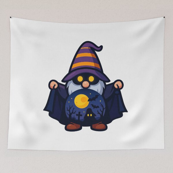 Item preview, Mysterious Halloween Gnome with Cloak Spread T-Shirt – Cute Spooky Design designed and sold by PrintCreations9.