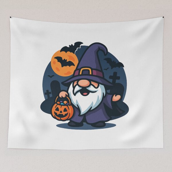Item preview, Halloween Gnome with Witch Hat and Flying Bats T-Shirt – Cute Spooky Design designed and sold by PrintCreations9.
