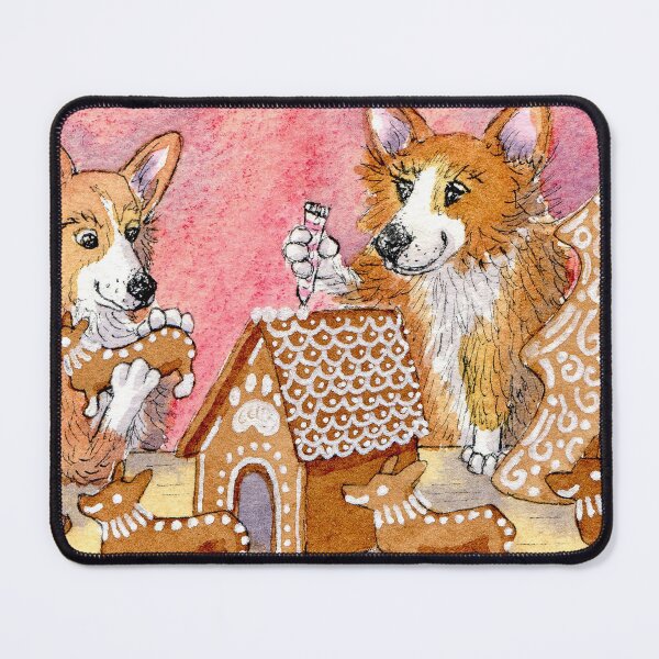 Item preview, A Welsh corgi dog and friend made a gingerbread kennel every year designed and sold by SusanAlisonArt.
