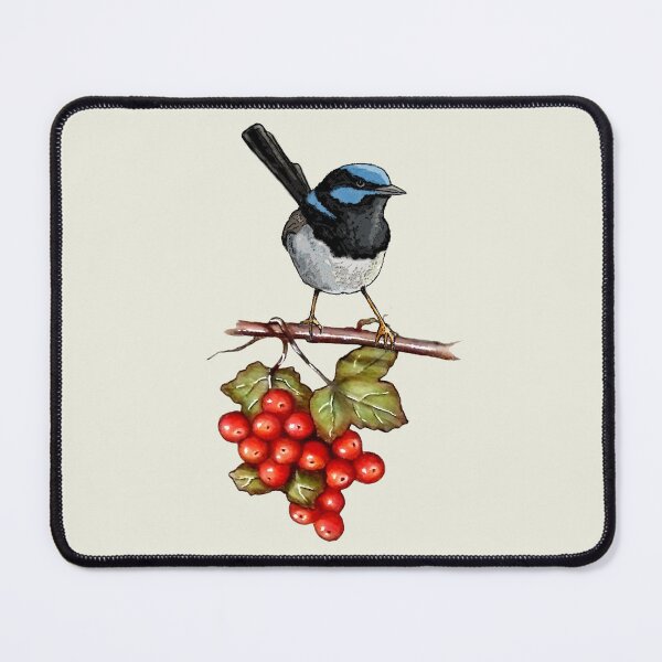 Item preview, Blue Wren and Berries, Fairy Wren Illustration, Wildlife designed and sold by JoyfulWhimsy.