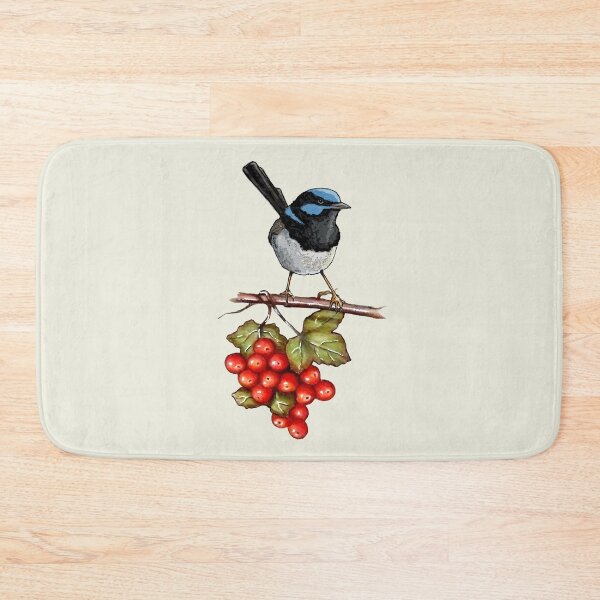 Item preview, Blue Wren and Berries, Fairy Wren Illustration, Wildlife designed and sold by JoyfulWhimsy.