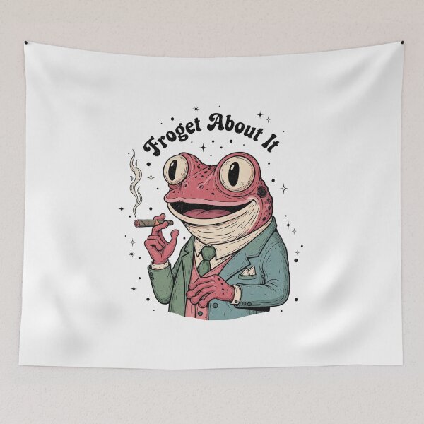 Item preview, Forget about it, frog, punny, gangster, pun, meme, funnyfits70, Humor, Funny, retro, vintages, funny quotes, animal humor, designed and sold by FunnyFits70.