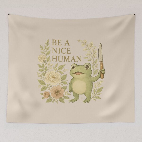 Item preview, Be A Nice Human Frog with a Knife | Protect Nature | Botanical designed and sold by RR-Arts.