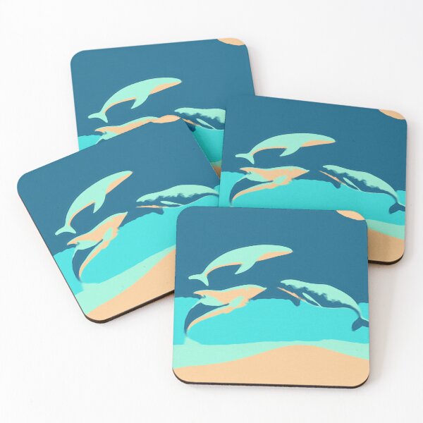 Item preview, Cetaceans in Marine Ballet – Digital artwork painted in shades of pastel blue and ocean sunset. designed and sold by Ralek.