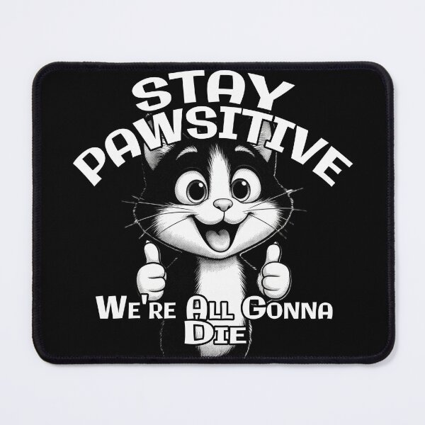Item preview, "Stay Pawsitive, We’re All Gonna Die" – Dark Humor Cat Pun Design designed and sold by A-T-H.