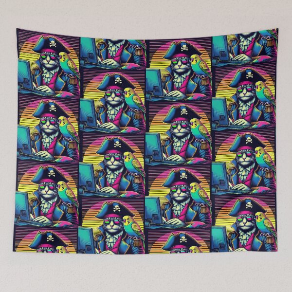 Item preview, pirate cat and parakeet designed and sold by Dogandesighn.