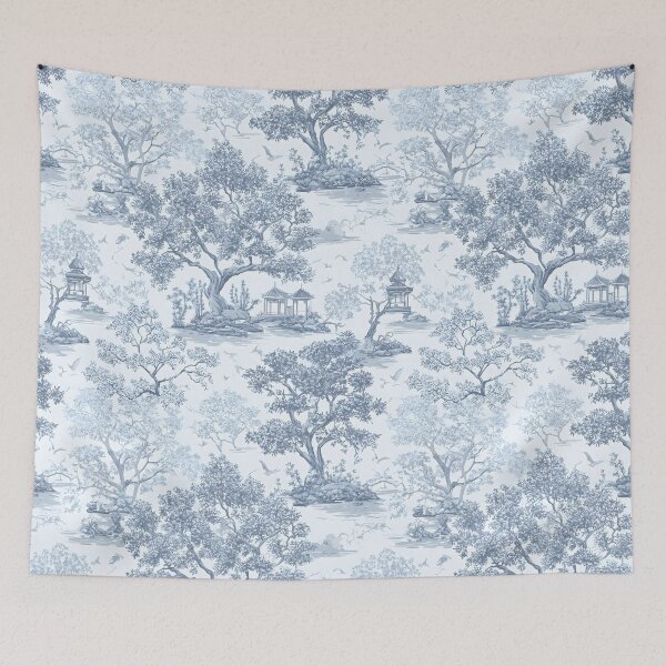 Item preview, Blue toile landscape with trees and pavilions designed and sold by DaisyDogDesign.
