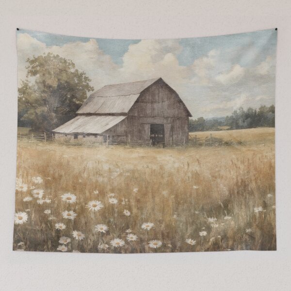 Item preview, Vintage Old Barn on Flower Meadow designed and sold by ArticraftShop.