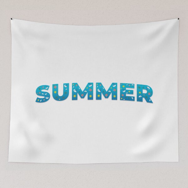 Item preview, Summer Text Art – Blue Typography Filled with Waves, Sun, Grass & Hibiscus designed and sold by Vextura.