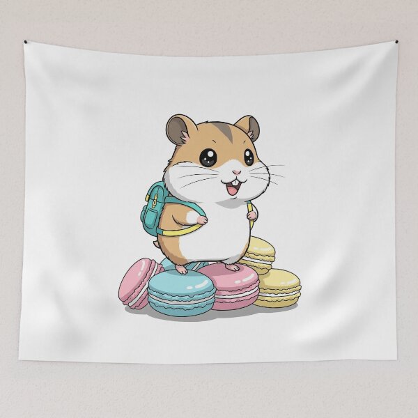 Item preview, Kawaii Hamster with Backpack and Macarons designed and sold by istoriadesign.