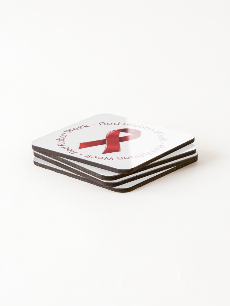 Thumbnail 4 of 5, Coasters (Set of 4), Red Ribbon Week - Circle designed and sold by LewpyG.