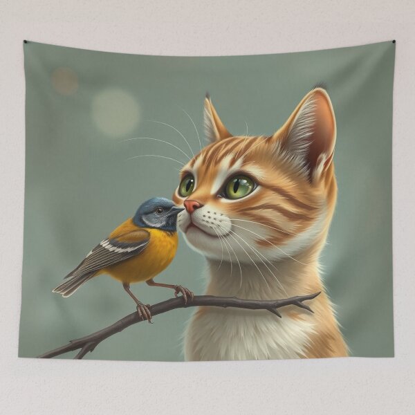 Item preview, Cat and Bird Art designed and sold by Tanu Biswas.