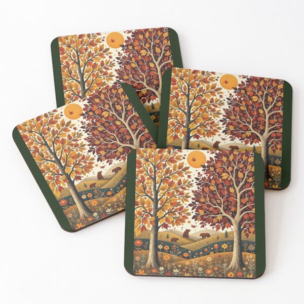 Item preview, Folk Art Fall Landscape with Bears designed and sold by MamasunDesigns.
