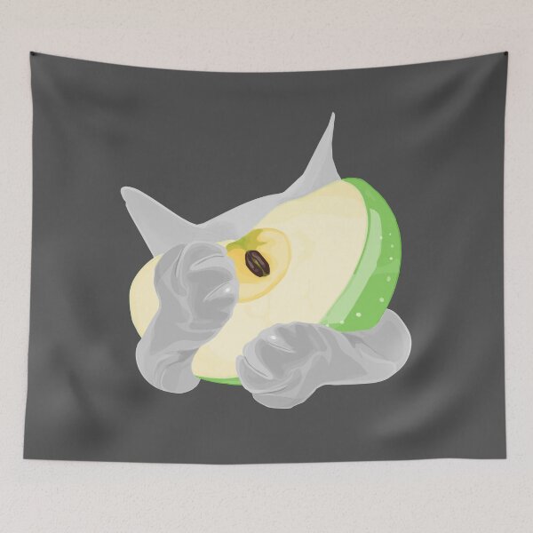 Item preview, Kawaii Gray Cat Holding Green Apple Fruit Art designed and sold by Bambooartist.