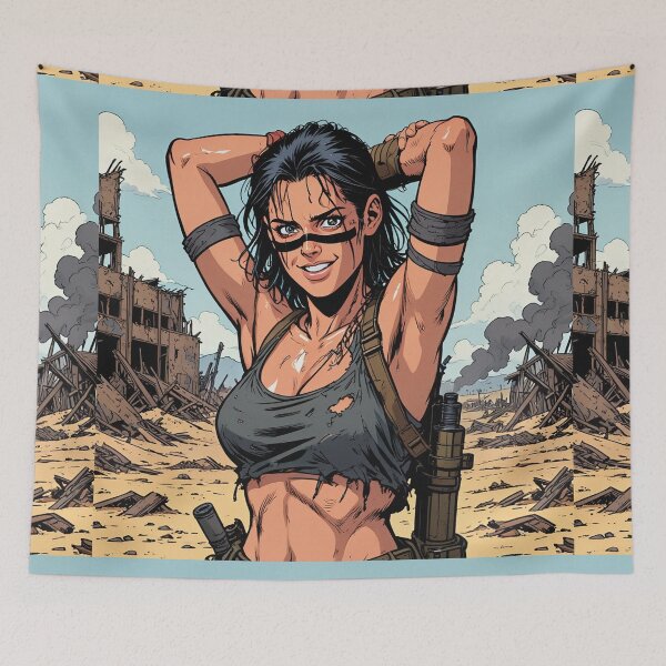 Item preview, Post Apocalyptic warrior woman resting after battle designed and sold by Vintage Designs +.