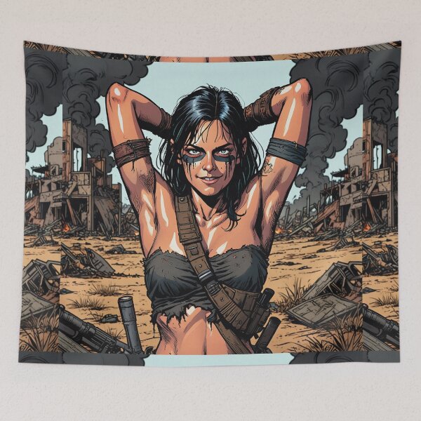 Item preview,  Post Apocalyptic warrior woman resting after battle designed and sold by Vintage Designs +.