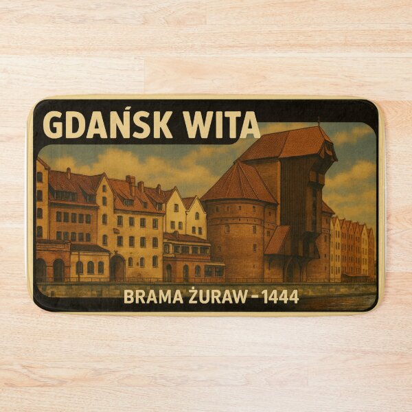 Item preview, Welcome to Gdańsk – Crane Gate 1444 (Retro Poster) designed and sold by Boldolka.