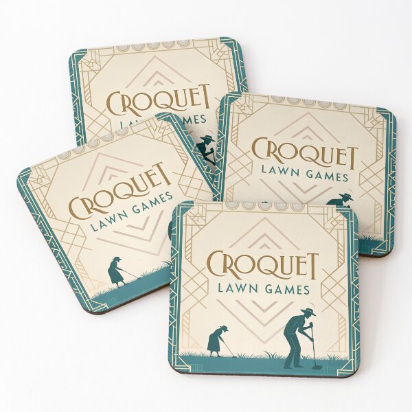 Item preview, Croquet Lawn Games – Elegant Art Deco Poster in Gold and Teal designed and sold by VividOrganica.