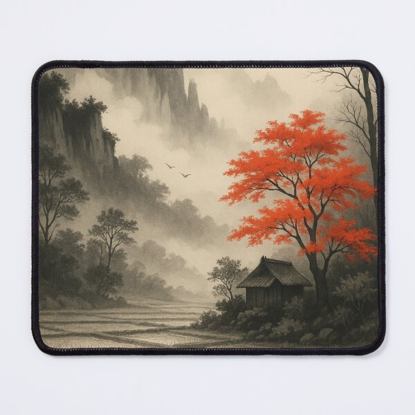 Item preview, Japanese Red Tree Landscape – Sumi-e Ink Wash Art designed and sold by LAPAQ.
