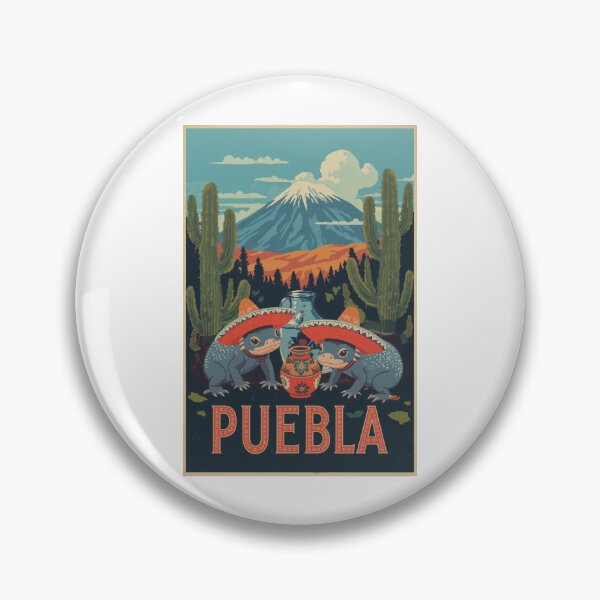 Item preview, Vintage Style Puebla Illustration with Cactus and Axolotls Art designed and sold by RetroPop23.