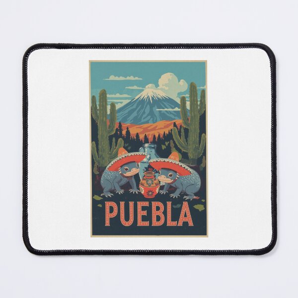 Item preview, Vintage Style Puebla Illustration with Cactus and Axolotls Art designed and sold by RetroPop23.